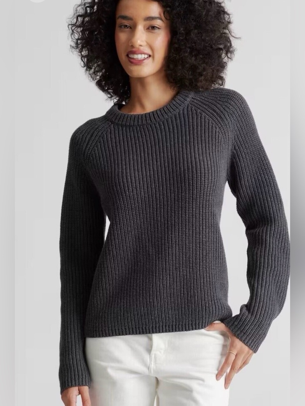 Quince 100% organic cotton Charcoal Ribbed Crewneck Sweater medium chic, casual